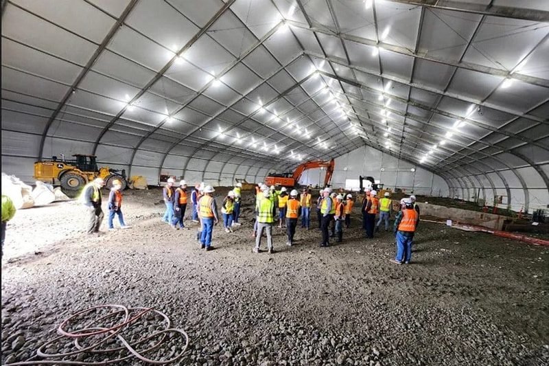 MOHRE compliant construction labour tents in UAE - midday break labour rest shelter tent for worker protection during summer heat in Dubai